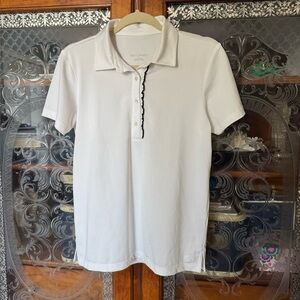 Tory Sport White Polo with Ruffle Trim